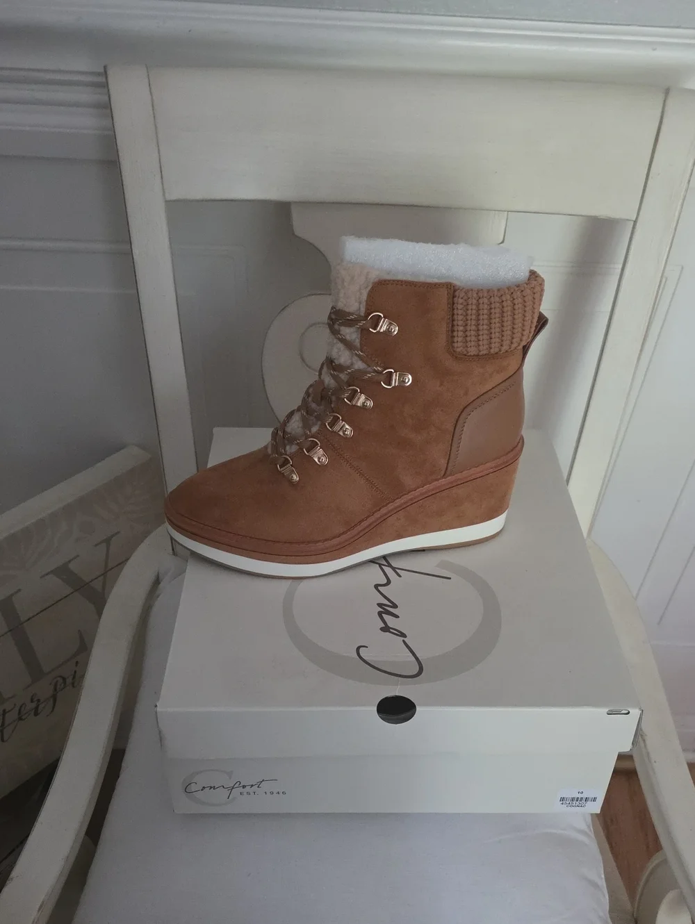 NWT Wedge Ankle Boot in Chestnut Brown